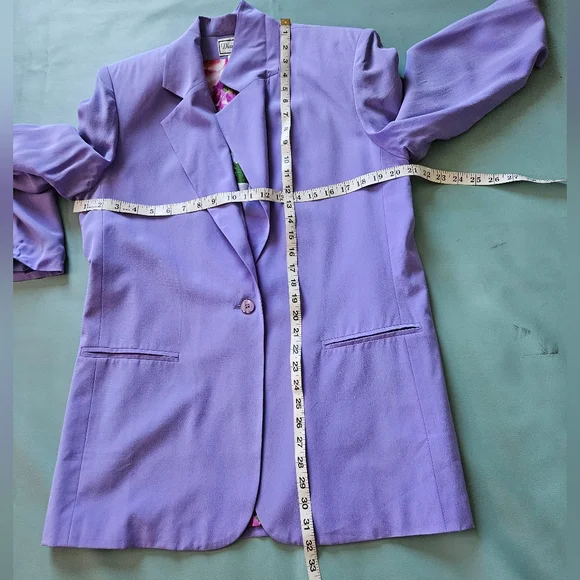 DIANE GILMAN PURPLE 100% SILK ONE BUTTON BLAZER FLORAL LINED - Picture 6 of 9